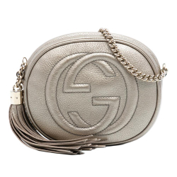 Gucci AB Gucci Gold Calf Leather Mini Metallic Pebbled skin Soho Chain Crossbody Italy
