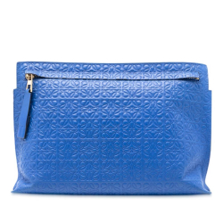 Loewe AB LOEWE Blue Calf Leather Embossed Anagram Repeat T Clutch Spain