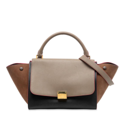 Celine B Celine Black Calf Leather Small Tricolor skin and Suede Trapeze Satchel Italy