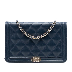 Chanel B Chanel Blue Navy Lambskin Leather Leather Quilted Lambskin Boy Wallet On Chain Italy