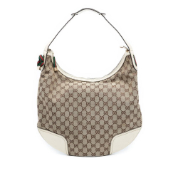 Gucci B Gucci Brown Beige with White Canvas Fabric Large GG Princy Hobo Italy
