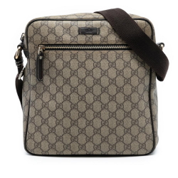 Gucci B Gucci Brown Beige Coated Canvas Fabric GG Supreme Crossbody Italy