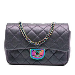 Chanel Purple Goatskin Leather Small Iridescent Rainbow Hardware Double Carry Waist Chain Flap Italy