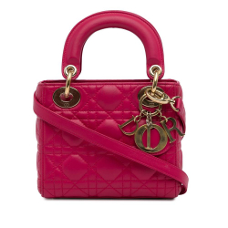 Christian Dior AB Dior Pink Lambskin Leather Leather Mini Lambskin Cannage Lady Dior Italy