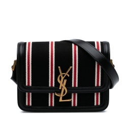 Saint Laurent AB Saint Laurent Black with Multi Canvas Fabric Small Striped Solferino Satchel In Box Italy
