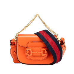 Gucci AB Gucci Orange Calf Leather Mini Horsebit 1955 Web Satchel Italy