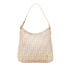 Fendi B Fendi Brown Light Beige Canvas Fabric Zucca Shoulder Bag Italy