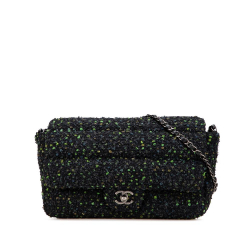 Chanel B Chanel Black Tweed Fabric CC Flap France