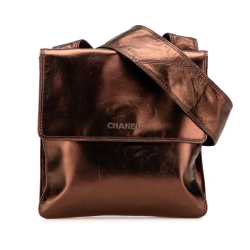 Chanel B Chanel Brown Bronze Lambskin Leather Leather Metallic Lambskin Flap Crossbody Italy