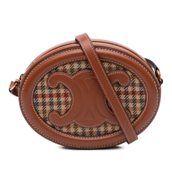 Celine AB Celine Brown Calf Leather Small Houndstooth Canvas and skin Cuir Triomphe Oval Crossbody Italy