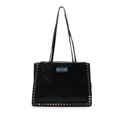 Prada B Prada Black Calf Leather Glace Studded Etiquette Tote Italy