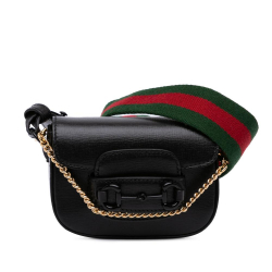 Gucci AB Gucci Black Calf Leather Mini Horsebit 1955 Web Satchel Italy