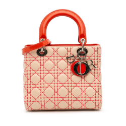 Christian Dior B Dior Brown Beige Lambskin Leather Leather Medium Lambskin Cannage Stitched Lady Dior Italy