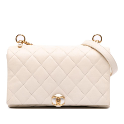 Chanel AB Chanel White Ivory Calf Leather Small Quilted skin Pearl CC Accordion Flap Italy