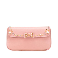 Miu Miu B Miu Miu Pink Goatskin Leather Madras Crystal Studded Clutch Turkey
