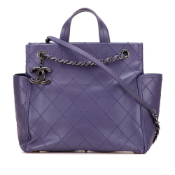 Chanel B Chanel Purple Calf Leather Small CC Quilted skin Pocket Tote Italy