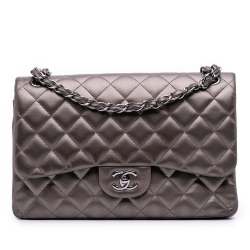 Chanel B Chanel Gray Dark Gray Lambskin Leather Leather Jumbo Classic Lambskin Double Flap France