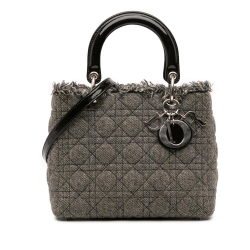 Christian Dior B Dior Gray Tweed Fabric Medium Cannage Lady Dior Italy