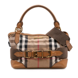 Burberry B Burberry Brown Light Brown Canvas Fabric House Check Brecon Satchel Italy