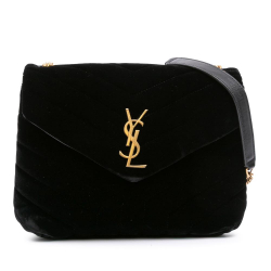 Saint Laurent B Saint Laurent Black Velvet Fabric Small Matelasse Monogram LouLou Crossbody Italy
