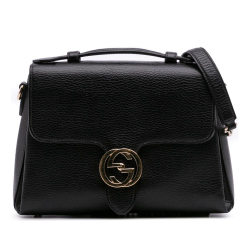 Gucci B Gucci Black Calf Leather Small Dollar Interlocking G Satchel Italy