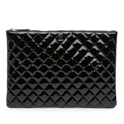 Chanel AB Chanel Black Patent Leather Leather Large Quilted Patent O Case Clutch Italy