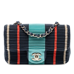 Chanel B Chanel Blue Navy Lambskin Leather Leather New Mini Pleated Perforated Lambskin Single Flap France