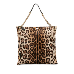 Dolce&Gabbana B Dolce & Gabbana Brown with Black Pony Hair Natural Material Leopard Print Chain Tote Italy