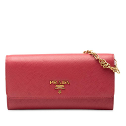 Prada AB Prada Pink Blush Saffiano Leather Wallet On Chain Italy