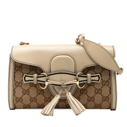 Gucci B Gucci Brown Beige Canvas Fabric Small GG Emily Crossbody Italy