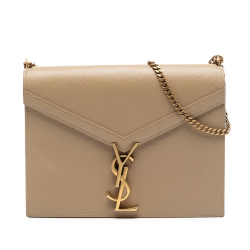 Saint Laurent B Saint Laurent Brown Beige Calf Leather Grain De Poudre Monogram Cassandra Chain Wallet Italy