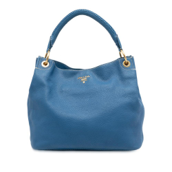 Prada B Prada Blue Light Blue Calf Leather Vitello Daino Hobo Italy