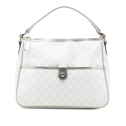 Gucci B Gucci White with Silver Coated Canvas Fabric GG Supreme Joy Handbag Italy