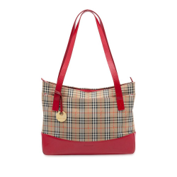Burberry B Burberry Brown Beige with Red Canvas Fabric Haymarket Check Tote United Kingdom