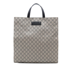 Gucci B Gucci Brown Beige Coated Canvas Fabric GG Supreme Convertible Soft Tote Italy