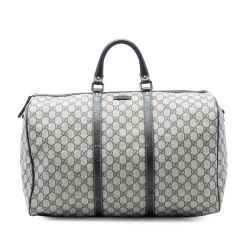 Gucci B Gucci Brown Beige Coated Canvas Fabric Large GG Supreme Joy Duffel Bag Italy