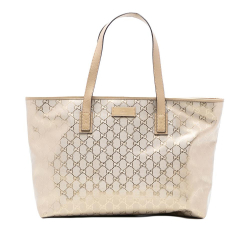 Gucci AB Gucci Gold Coated Canvas Fabric Medium GG Imprime Tote Italy