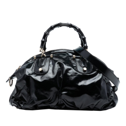 Gucci AB Gucci Black Coated Canvas Fabric Bamboo Dialux Pop Satchel Italy