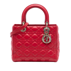 Christian Dior AB Dior Red Lambskin Leather Leather Medium Lambskin Cannage Lady Dior Italy