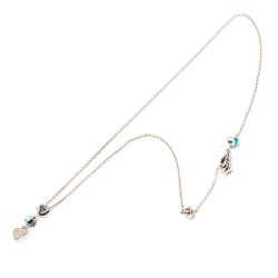 Gucci Silver Sterling Silver Rhinestone Heart Tag Pendant Necklace Italy