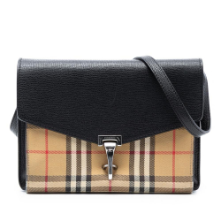 Burberry AB Burberry Black Calf Leather Small and House Check Canvas Derby Macken Crossbody Italy