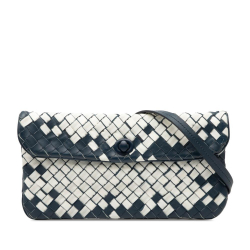 Bottega Veneta B Bottega Veneta White Navy Nylon Fabric Mini and Nappa Intrecciato Turn Lock Crossbody Italy