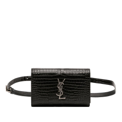 Saint Laurent AB Saint Laurent Black Calf Leather Croc Embossed Monogram Kate Belt Bag Italy