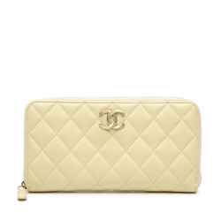 Chanel Yellow CC Quilted Caviar Enamel Rhinestone Zip Around Long Wallet Spain