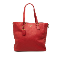 Prada B Prada Red Calf Leather Vitello Daino Side Zip Tote Italy