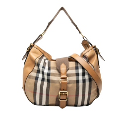 Burberry B Burberry Brown Light Brown Canvas Fabric Medium House Check Ashwood Hobo Italy