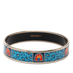 Hermès B Hermès Blue with Silver Enamel Other Wide Printed Bangle 65 Austria