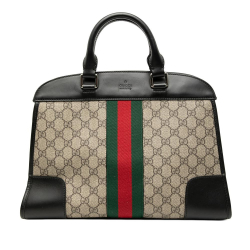 Gucci B Gucci Brown Beige Coated Canvas Fabric GG Supreme Web Dome Top Handle Bag Italy