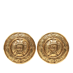 Chanel B Chanel Gold Gold Plated Metal CC Crest Round Clip On Earrings France