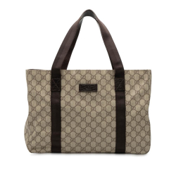 Gucci AB Gucci Brown Beige Coated Canvas Fabric GG Supreme Tote Italy